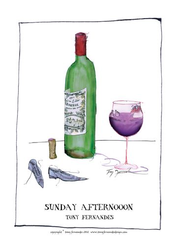 Sunday Afternooon - fun red wine lovers print by Tony Fernandes